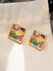 Multi-Colored Enamel Oil Painting Style Square Earrings