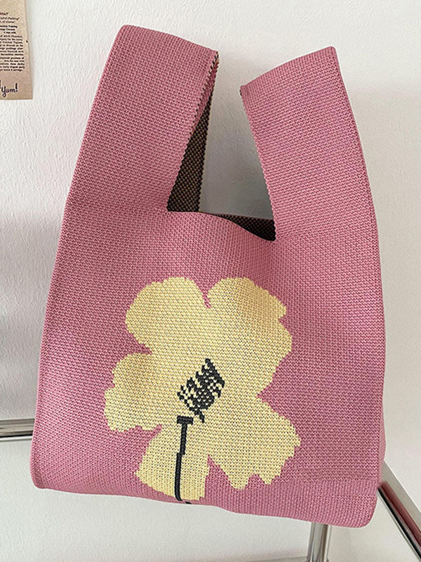 Original Contrast Color Floral Woven Handbags Bags Accessories