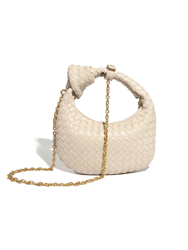 Chains Knot Solid Color Woven Zipper Crossbody Bags