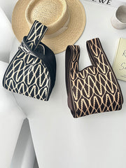 Casual Printed Woven Handbag