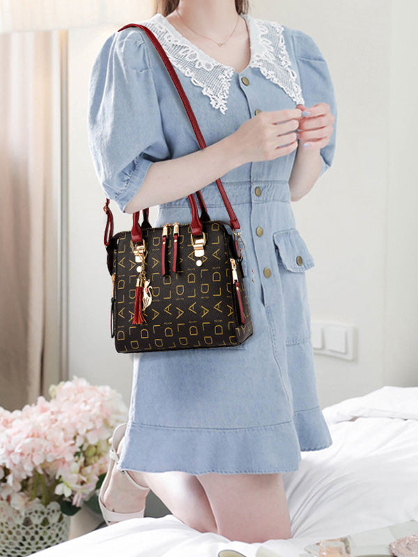 Casual Letter Print Zipper Simpel Shoulder Bag