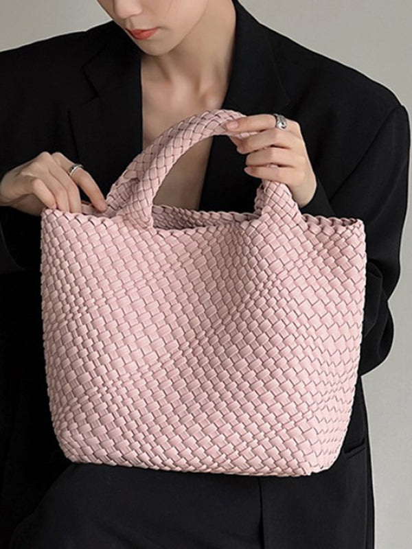 Solid Color Woven Tote Bags Handbags