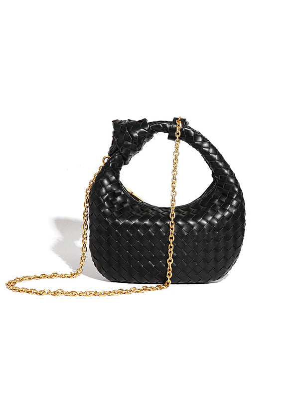 Chains Knot Solid Color Woven Zipper Crossbody Bags