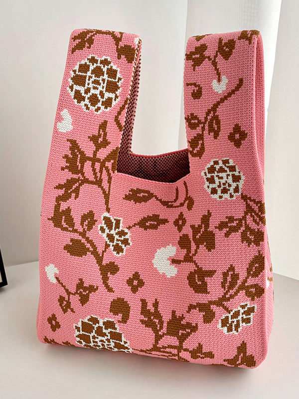 Floral Printed Bags Accessories Woven Handbag