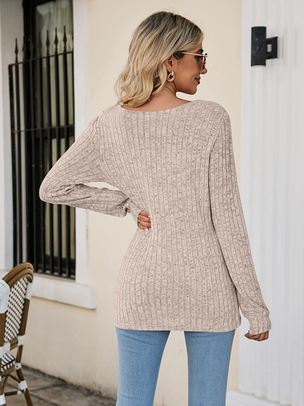 Casual Long Sleeves Skinny Solid Color Square-Neck Sweater Tops