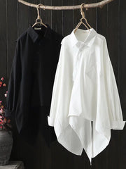 Urban Loose Black White Long Sleeves Irregular Blouse