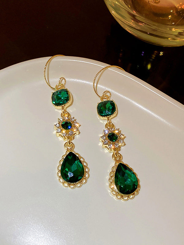 Urban Green Rhinestone Waterdrop Earrings Accessories