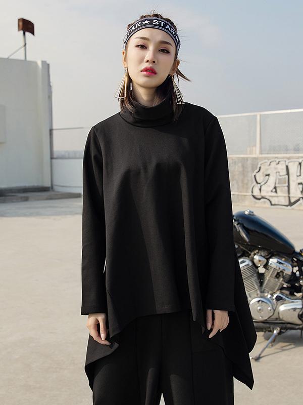 Loose Black High-Neck T-Shirt