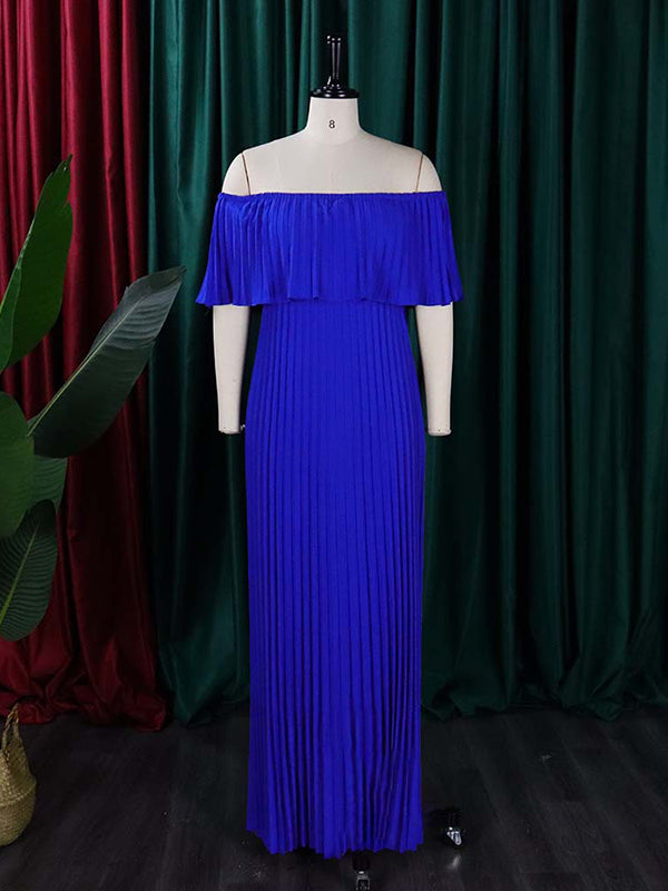 Wrap Pleated Solid Color Off-The-Shoulder Evening Dresses