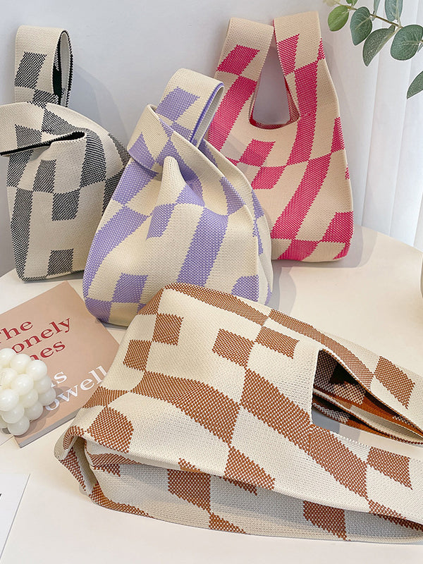 Contrast Color Letter Print Woven Bags Handbag