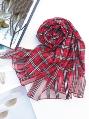 Mulberry Silk & Wool Blend Sun-Protection Plaid Shawl&Scarf