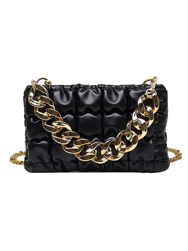 Chains Plaid Solid Color Crossbody Bags