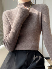 Casual Skinny Long Sleeves Solid Color Half Turtleneck Sweater Tops