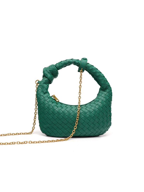 Chains Knot Solid Color Woven Zipper Crossbody Bags