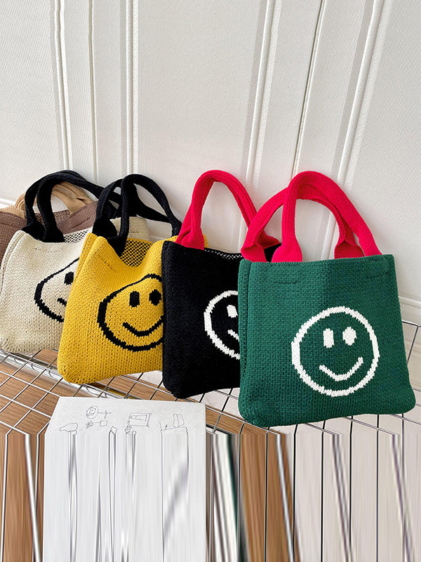 Smiley Face Pattern Woven Handbag