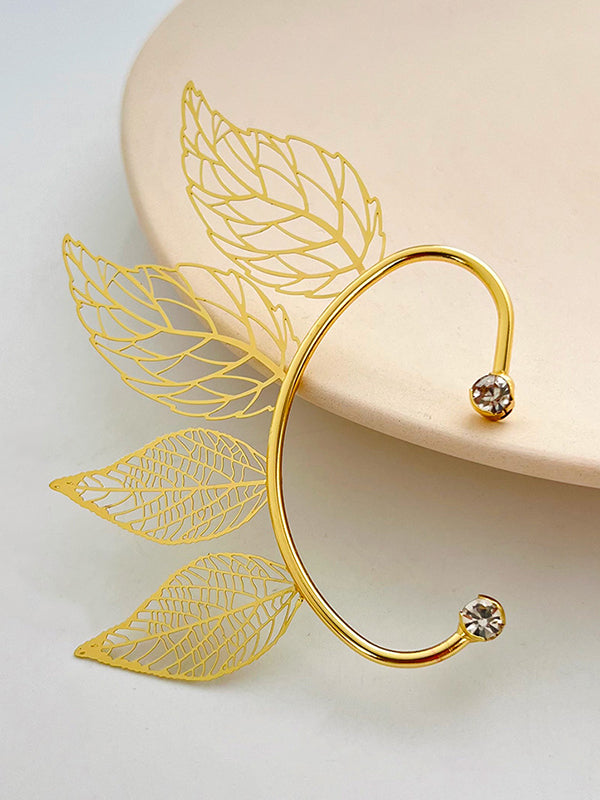 Hollow Leaves Shape Rhine Stones Earrings Accessories