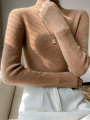 Casual Skinny Long Sleeves Solid Color Half Turtleneck Sweater Tops