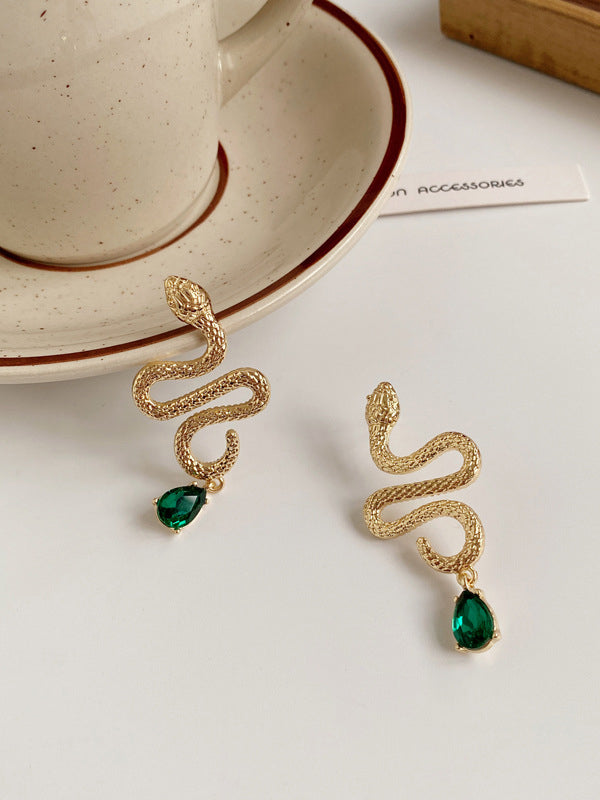 Contrast Color Rhinestone Snake Shape Eardrop Accessories