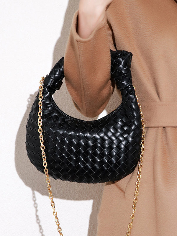 Chains Knot Solid Color Woven Zipper Crossbody Bags