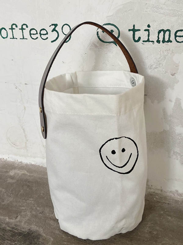 Vintage Canvas Smiling Face Printed Makeup Tote Bag Bucket Bag