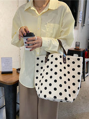 Vintage Canvas Polka-Dot Printed Makeup Tote Bag Bucket Bag