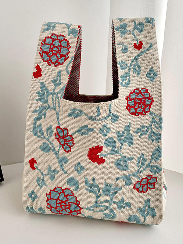 Floral Printed Bags Accessories Woven Handbag