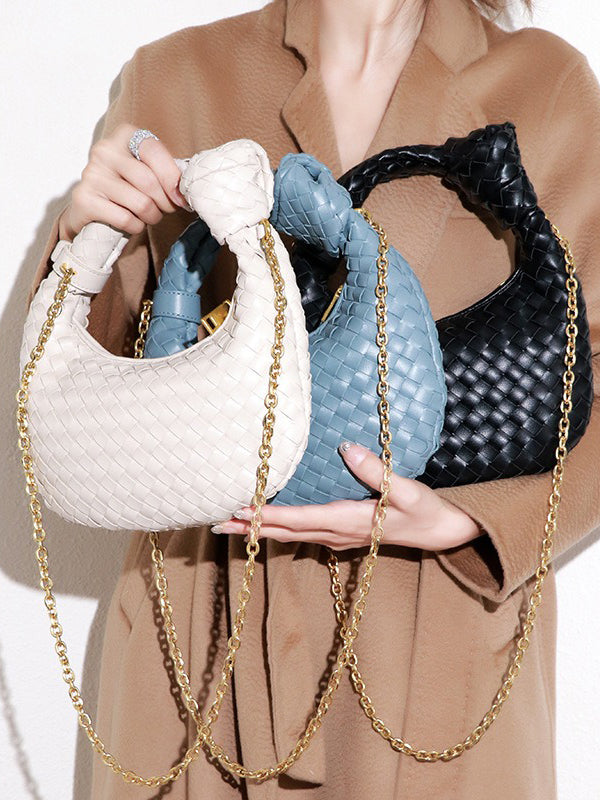 Chains Knot Solid Color Woven Zipper Crossbody Bags