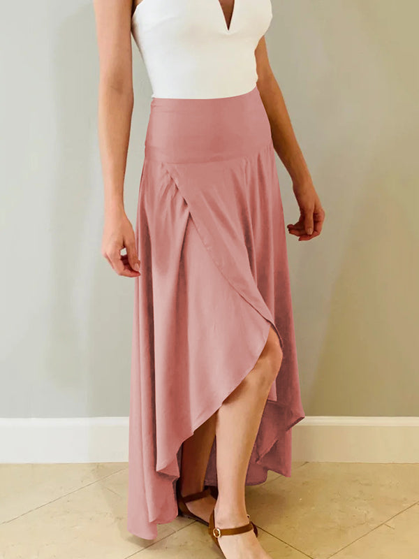 Simple  Asymmetric Split-Front Falbala Solid Color  Skirts Bottoms