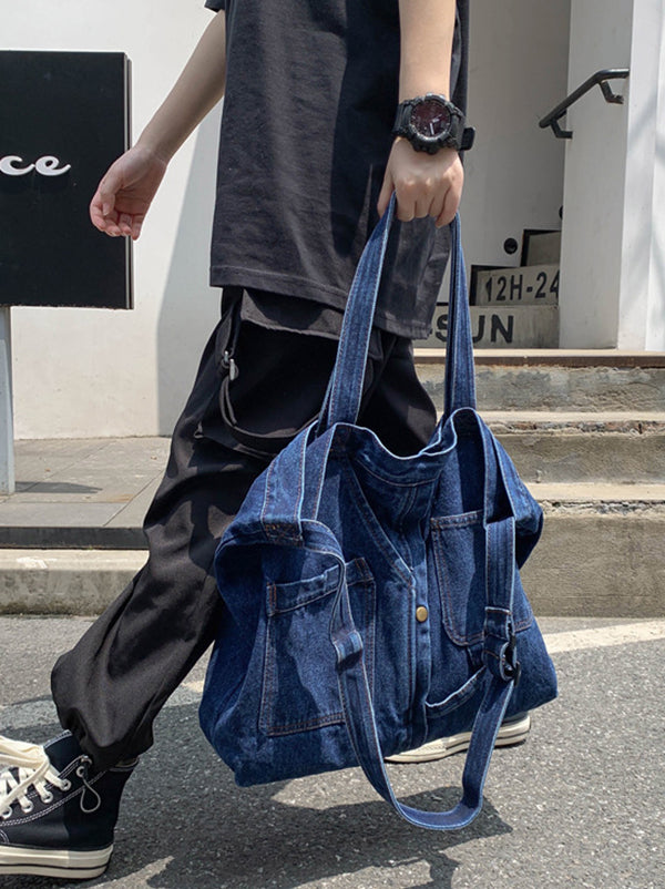 Casual Denim Split-Joint Solid Color Bags Accessories