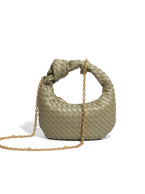 Chains Knot Solid Color Woven Zipper Crossbody Bags