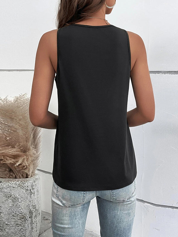 Loose Sleeveless Hollow Split-Joint V-Neck Vest Top