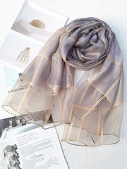 Mulberry Silk & Wool Blend Sun-Protection Plaid Shawl&Scarf