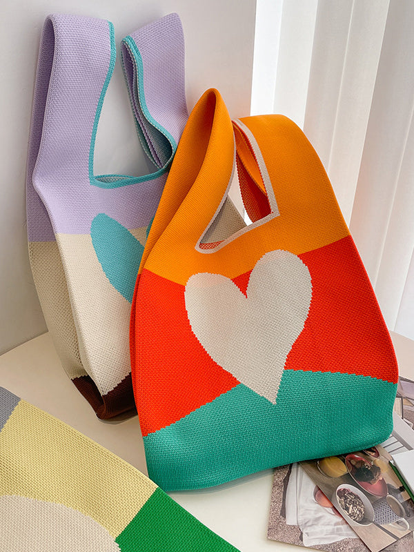 Heart Print Multi-Colored Bags Handbags