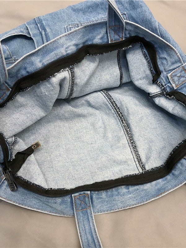 Casual Denim Split-Joint Solid Color Bags Accessories