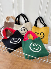 Smiley Face Pattern Woven Handbag