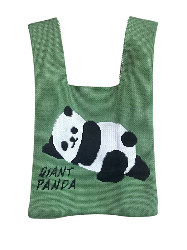 Bolsos de mano tejidos con estampado de panda 