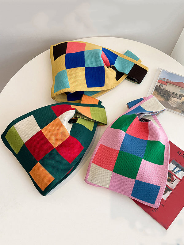 Casual Checkerboard Contrast Color Color-Block Bags Accessories Handbags