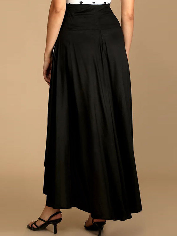 Simple  Asymmetric Split-Front Falbala Solid Color  Skirts Bottoms