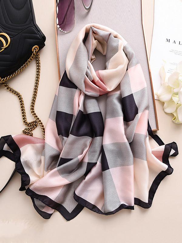 Chic Plaid Silk Imitation Shawl&Scarf