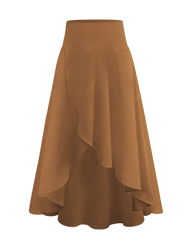 Simple  Asymmetric Split-Front Falbala Solid Color  Skirts Bottoms