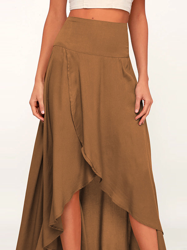 Simple  Asymmetric Split-Front Falbala Solid Color  Skirts Bottoms