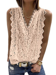 Original Lace Embroidered Solid Color Falbala Vest Top