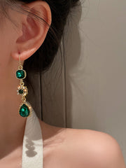 Urban Green Rhinestone Waterdrop Earrings Accessories