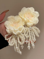 Flower-Embellished Imitation Pearl  Tasseled Earrings Accessories