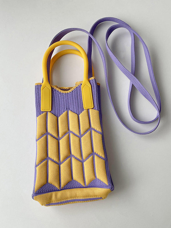 Original Contrast Color Geometric Knitting Bags Accessories