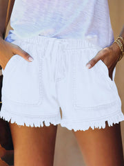 10 Colors Casual Drawstring High Waisted Denim Fringed Shorts