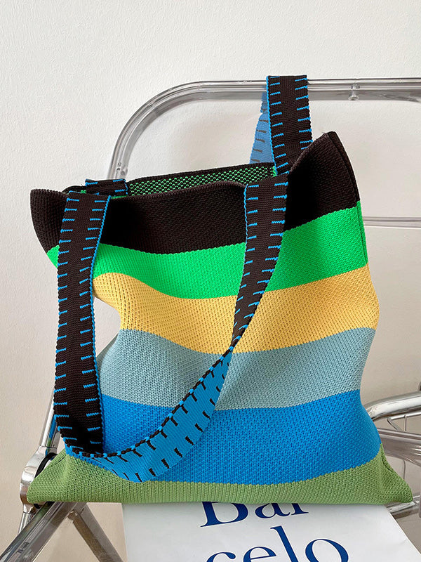 Original Weave Contrast Color Rainbow Striped Bags Accessories