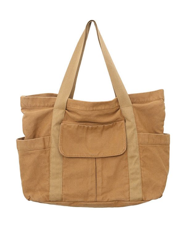 Simple Casual 3 Colors Canvas Big Pocket Bag