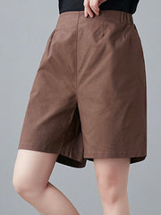 Simple Loose Casual Solid Color Linen Wide Leg Shorts