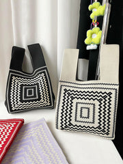 Original Contrast Color Wave Square Woven Handbags Bags Accessories